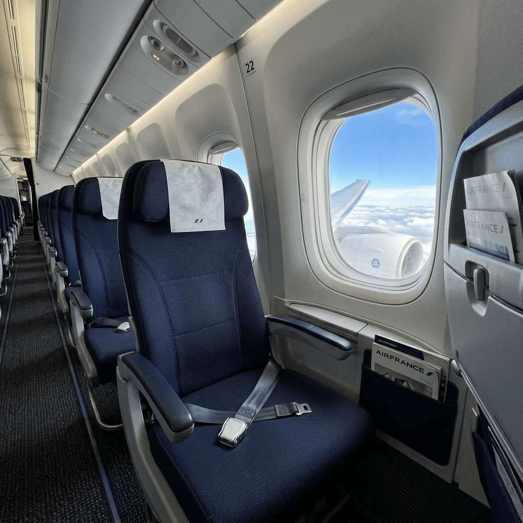 Empty airplane seat by window